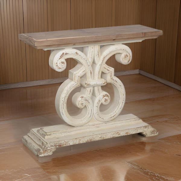 Benjara 43.3 in. White and Brown Rectangle Wooden Console Table with Wide Top