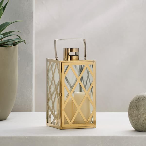 Noble House Farnsworth 7 in. x 14 in. Gold Stainless Steel Lantern