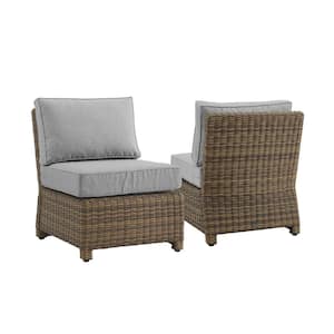 Bradenton Weathered Brown Wicker Outdoor Armless Lounge Chair with Gray Cushions (2-Pack)