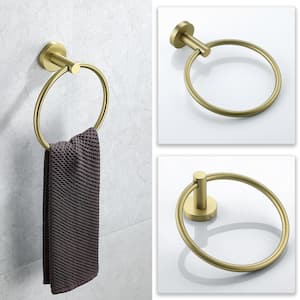 3-Piece Bath Hardware Set with Towel Ring and 2pcs Towel Hooks and Mounting Hardware in Stainless Steel Brushed Gold