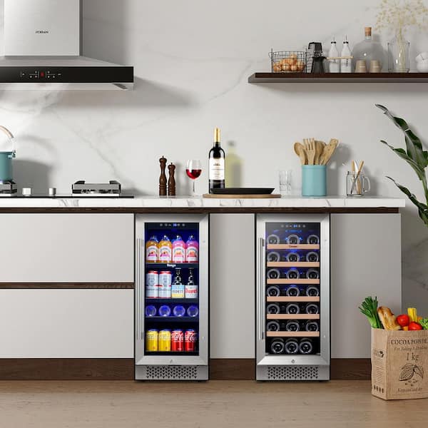 30 in. Dual Zone 33-Wine Bottles and 80-Cans Beverage Wine Cooler Side-by-Side Built in Refrigerator Frost-Free in Black