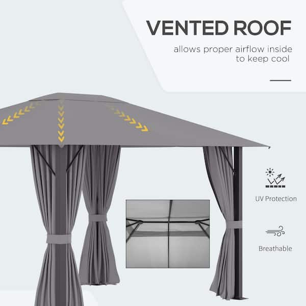 Outsunny 13' x 10' Patio Gazebo Outdoor Canopy Shelter with Sidewalls, Vented Roof, Aluminum Frame for Garden, Lawn, Backyard - Grey