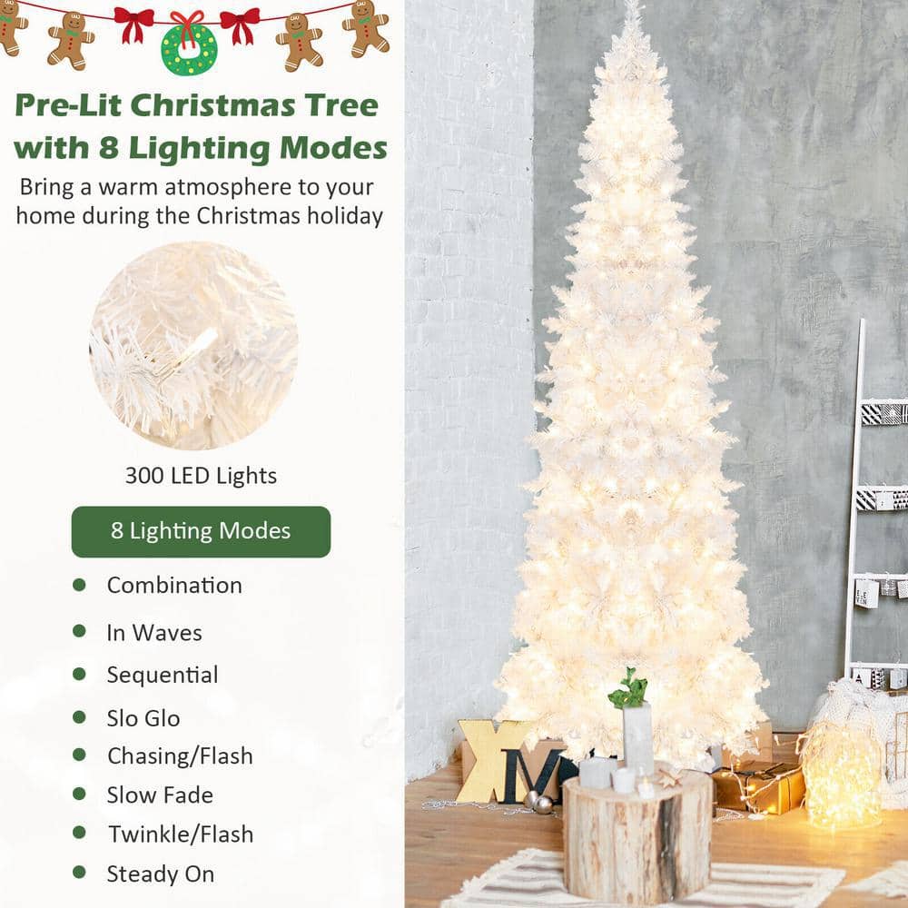 7 ft White Pre-Lit Pencil Christmas Tree with LED Lights