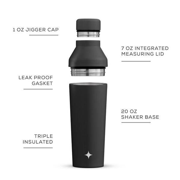 JoyJolt Vacuum Insulated 20 oz Cocktail Protein Shaker Black