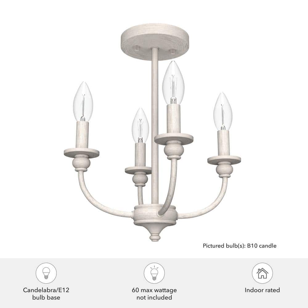 Southcrest Casual Elegance 13" Matte Black & Distressed White Semi-Flush Mount