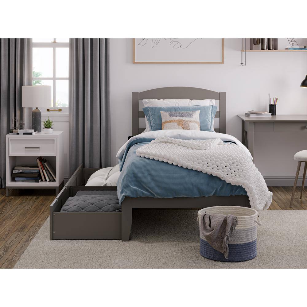 Gray Twin Platform Bed with Storage Drawers and Headboard