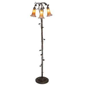 Pond Lily 58 in. Mahogany Bronze Victorian 3-Light Dimmable Arc Floor Lamp with Glass Cone Shade