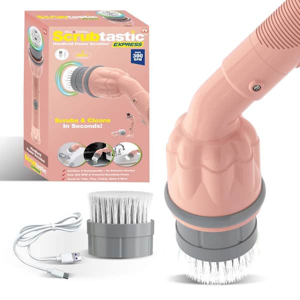 Scrubtastic Express Flat Brush Heads Electric Rechargeable Handheld Scrubber Power Scrub Brush in Pastel Pink