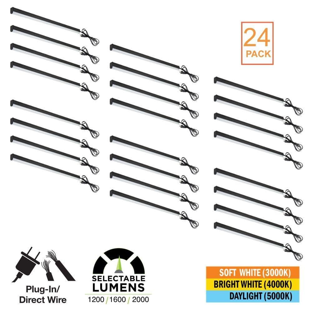 24-Pack 4 ft. 1-Light 1200/1600/2000Lm Linkable Plug-in Hardwire Integrated LED Black Strip Light Fixture Selectable CCT price history on PriceWatchPro