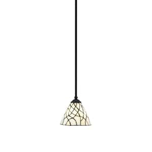 Clevelend 100-Watt 1-Light Black Pendant Mini Pendant Light with Sandhill Art Glass Shade Light Bulb Not Included