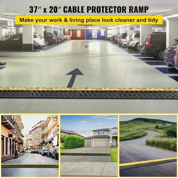 Durable Ramp for Driveways, 44,000 lbs. Capacity, 2.3 in. x 3.08 ft. Black, 3-Channel Rubber Cable Guard, Conduit