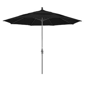 11 ft. Hammertone Grey Aluminum Market Patio Umbrella with Collar Tilt Crank Lift in Black Olefin