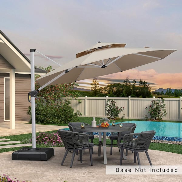 11 ft. Octagon Aluminum Patio Cantilever Umbrella for Garden Deck Backyard Pool in Beige