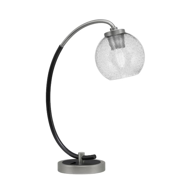 Unbranded Delgado 18.25 in. Graphite and Matte Black Desk Lamp, Piano Desk Lamp, with Smoke Bubble Glass Shade