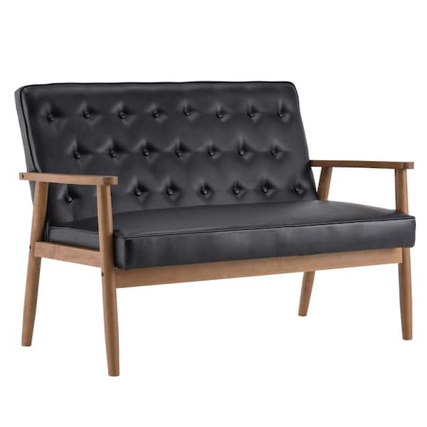 Karl home 49.6 in. Black Faux Leather 2 Seat Loveseat
