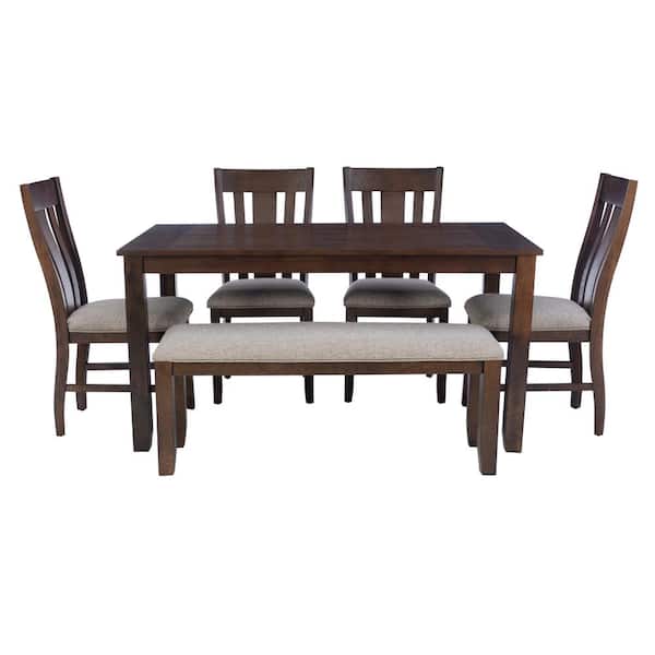 Linn 6-Piece Rectangle Brown Wood Top Dining Room Set Seats 6