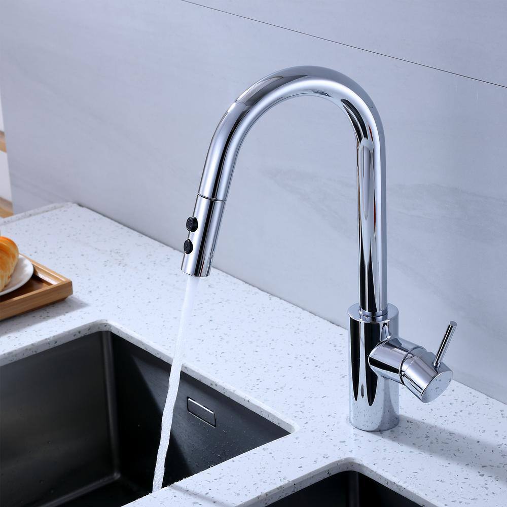 Chrome Single Handle Pull-Down Sprayer Kitchen Faucet
