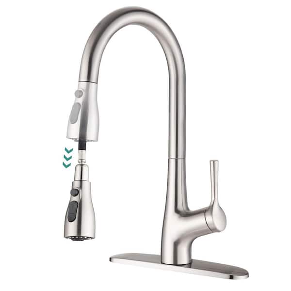 Aurora Decor Melo Single-Handle Pull-Down Sprayer Kitchen Faucet with Power Clean in Brushed Nickel