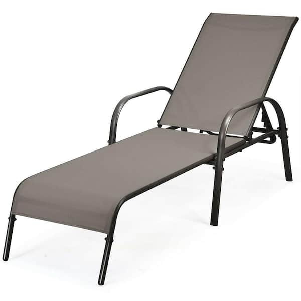 WELLFOR Brown 1-Piece Metal Outdoor Chaise Lounge Chair in Brown