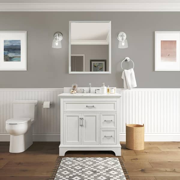 Home Decorators Collection Carriage 37 in. W x 22 in. D x 34.78 in. H Single Basin Freestanding Bath Vanity in White with White Quartz Top