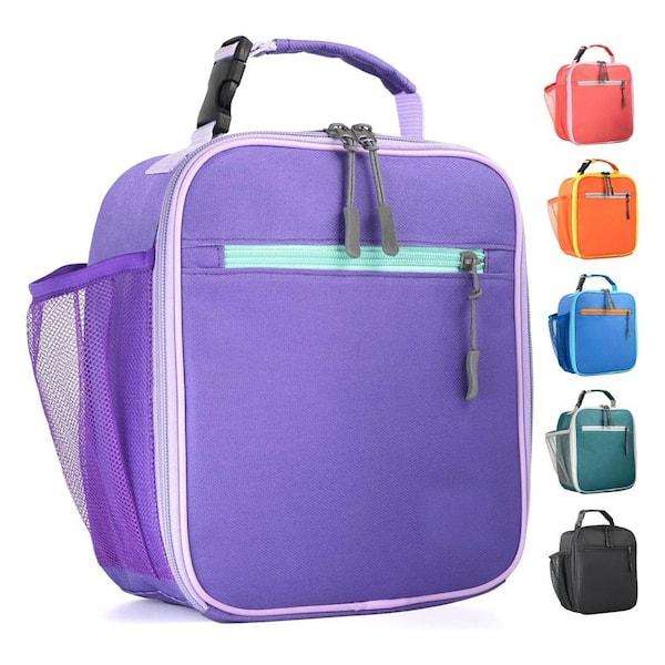 3 qt. Insulated Soft-Side Lunch Box Kids Bag Mini Cooler Thermal Reusable for School Work Picnic Purple