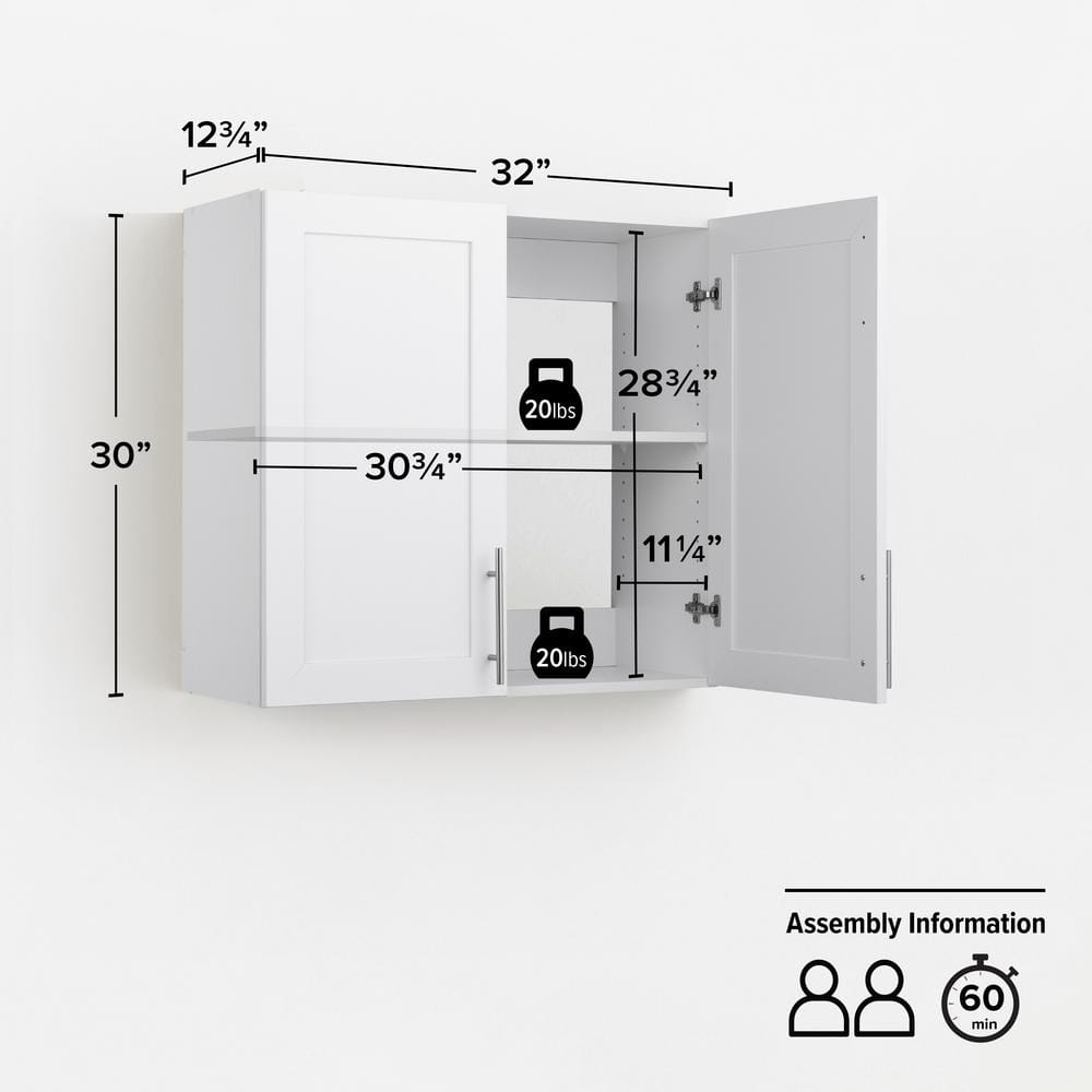 White Wall Cabinet with Adjustable Shelving and Panel Doors