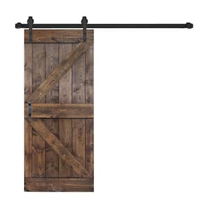 K Style 36 in. x 84 in. Dark Walnut Finished Knotty Pine Wood Sliding Barn Door with Hardware Kit