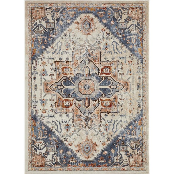 Alsbrooke Obinda Cream 6 ft. 7 in. x 9 ft. 2 in. Oriental Polypropylene Area Rug