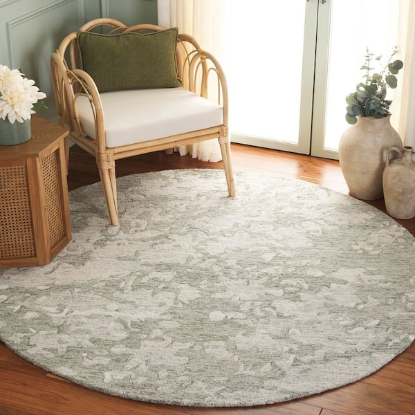 Pine 6 ft. x 6 ft. Round Sage Green/Ivory Abstract Camo Area Rug