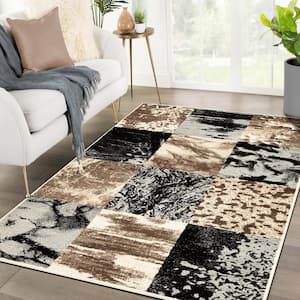 Brentwood Beige 4 ft. x 6 ft. Modern Patchwork Indoor Area Rug