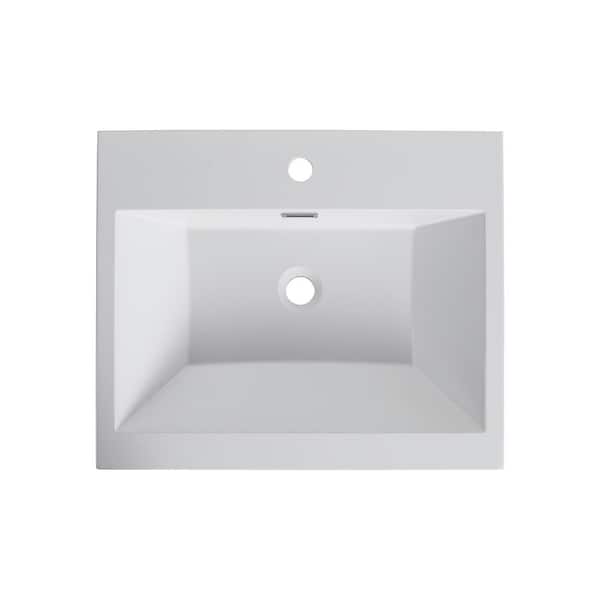 23.63 in. Drop-In Rectangular Resin Bathroom Sink in Gloss White