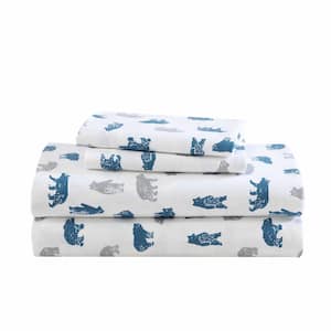 Bear Mountain 4-Piece Gray Flannel Cotton Full Sheet Set