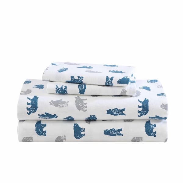 Eddie Bauer Bear Mountain 4-Piece Gray Flannel Cotton Full Sheet Set