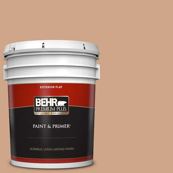 BEHR PREMIUM PLUS 5 gal. #PMD-76 Sienna Buff Flat Exterior Paint & Primer