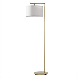 Montage Modern 60 in. Antique Brass Arc Standing Floor Lamp with Drum Shade - LED Bulb Included