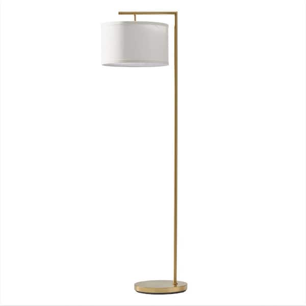 Brightech Montage Modern 60 in. Antique Brass Modern 1-Light LED Energy Efficient Floor Lamp with White Fabric Drum Shade