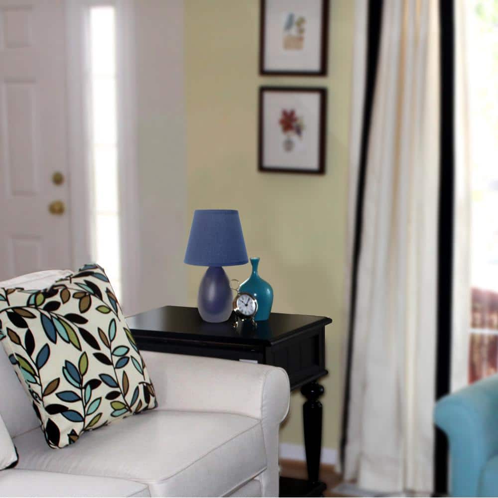 Blue Mini Egg Oval Ceramic Table Lamp with Fabric Shade