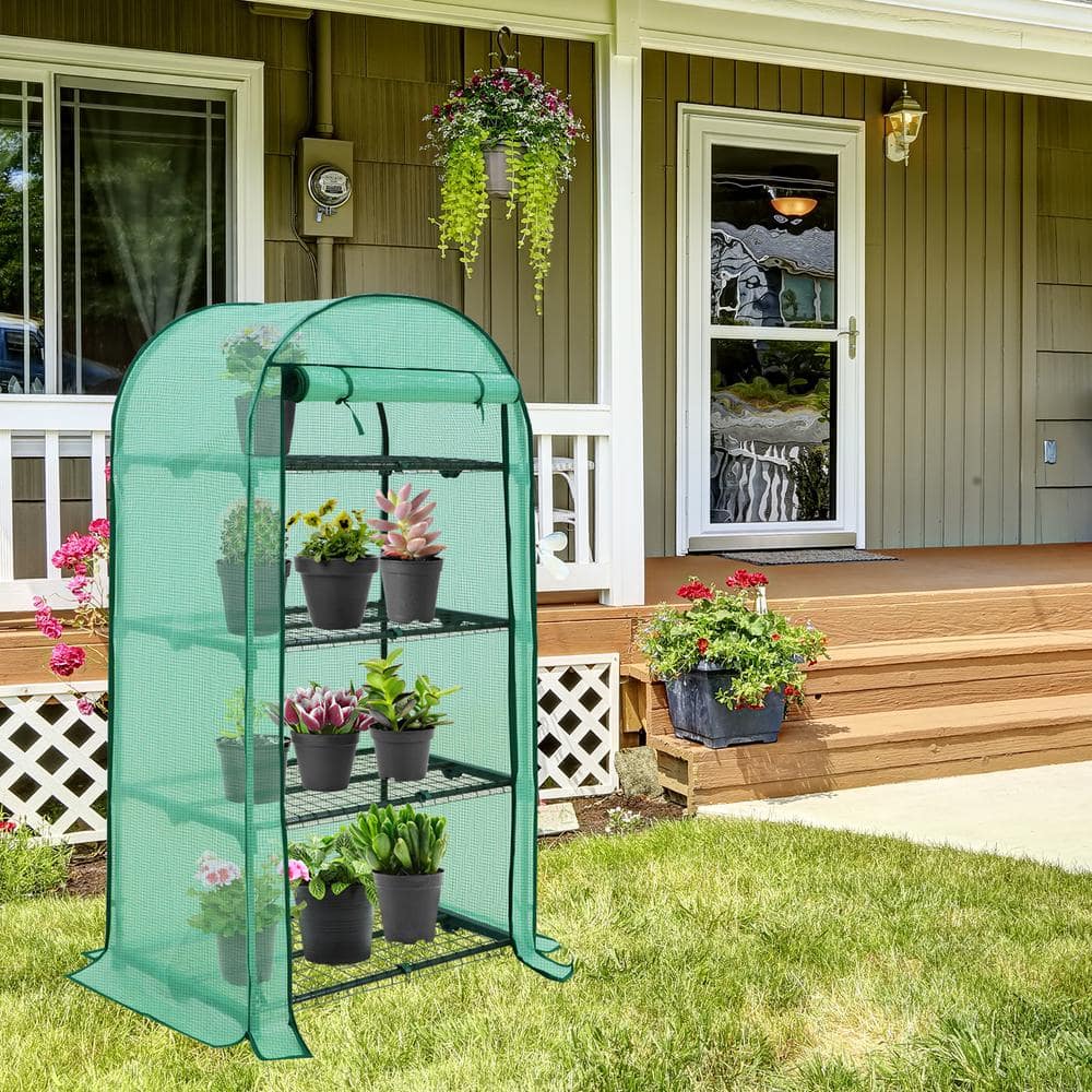 Green 4-Tier Portable Mini Greenhouse with Shelves