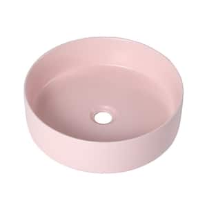 15 in. Round Art Basin Bathroom Ceramic Vessel Sink in Matt Light Pink