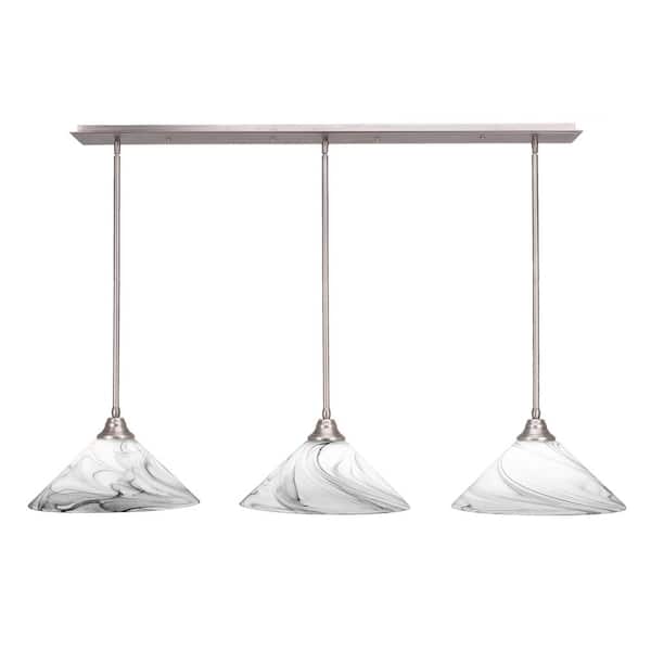 Unbranded Livingston 100-Watt 3 Light Brushed Nickel Linear Pendant Light with 16 in. Onyx Swirl Glass Shades No Bulbs Included