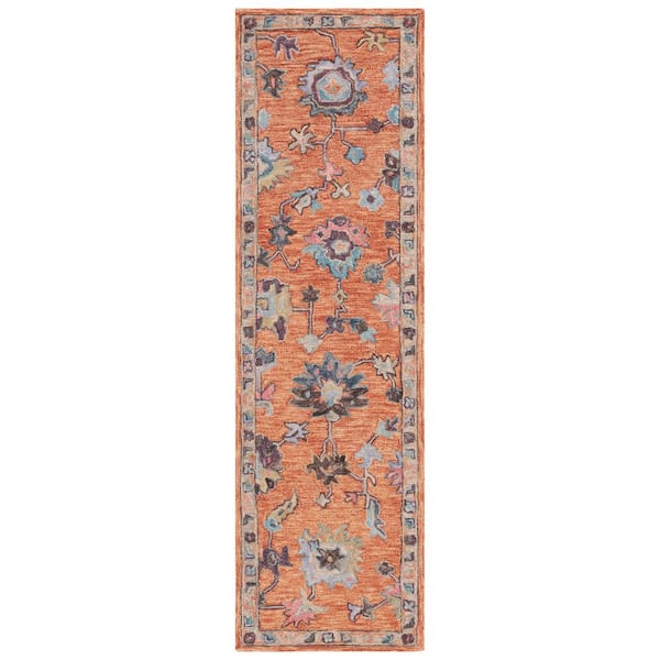 Blossom 2 ft. x 8 ft. Rust/Blue Oriental Floral Runner Rug