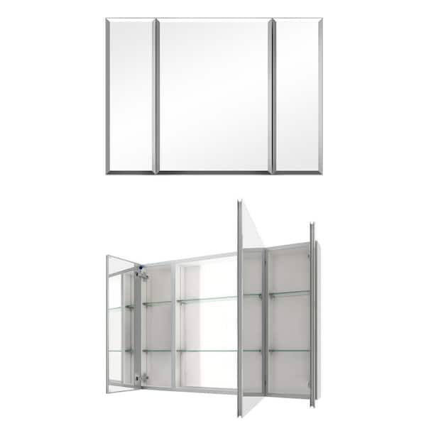 36 in. W x 26 in. H Rectangular Aluminum Medicine Cabinet with Mirror and Adjustable Glass Shelves