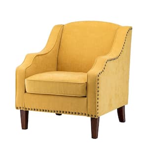 Mornychus Yellow Streamlined Armchair with Nailhead Trim and Removable Cushion