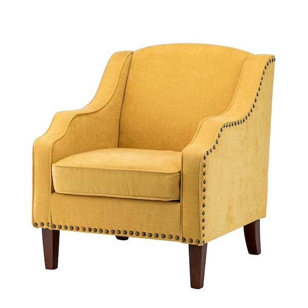JAYDEN CREATION Mornychus Yellow Streamlined Armchair with Nailhead Trim and Removable Cushion
