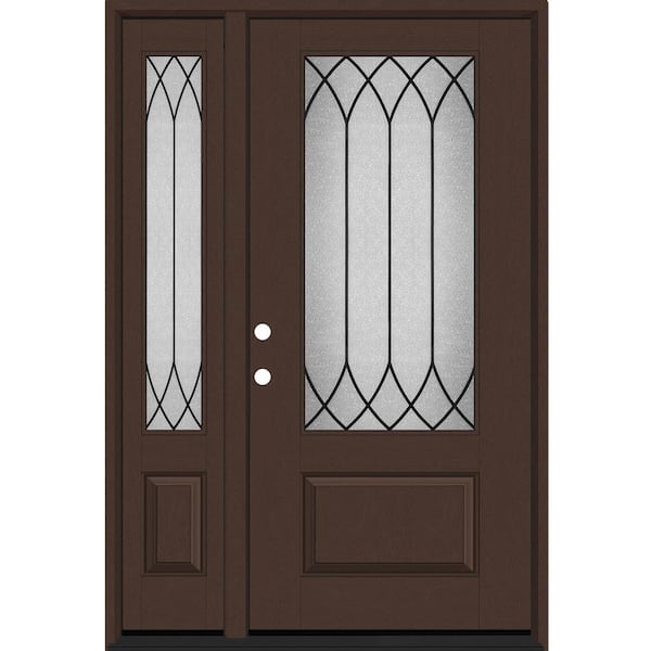 Steves & Sons Regency 51 in. x 80 in. 3/4-Lite Spire Decorative Glass RHIS Chestnut Mahogany Fiberglass Prehung Front Door w/12 in. SL