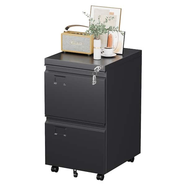 Kaikeeqli 14.5 in. W x 26 in. H x 17 in. D Lockable Steel Mobile File Cabinet with 2 Drawers in Black,Requires assembly