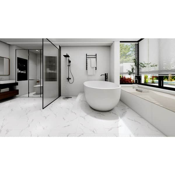 Glossy Calacatta 18 in. x 18 in. Glazed Ceramic Floor and Wall Tile (20.49 sq. ft. (Case)
