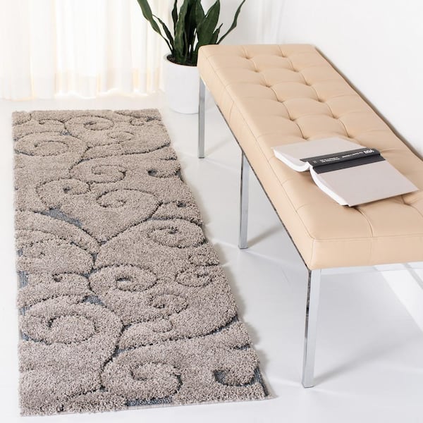 Shag Gray/Light Blue 2 ft. x 11 ft. Floral Runner Rug