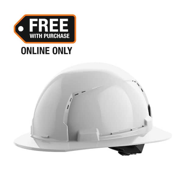 BOLT White Type 1 Class C Full Brim Vented Hard Hat with 4 Point Ratcheting Suspension