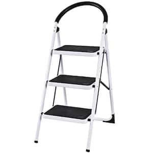 3-Step 9 ft. Reach Aluminum Folding Step Stool Retractable Handgrip with Anti-Slip Wide Pedal, 300 lbs.